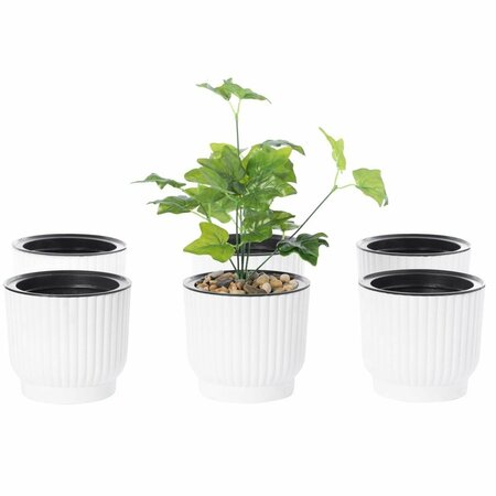 INVERNACULO 6.25 x 5.25 in. Flower Pot Self Watering Planter White, 6PK IN3184496